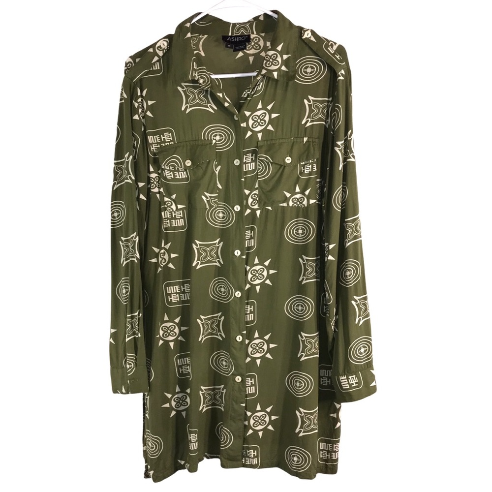 Ashro Olive Geometric Tunic Shirt